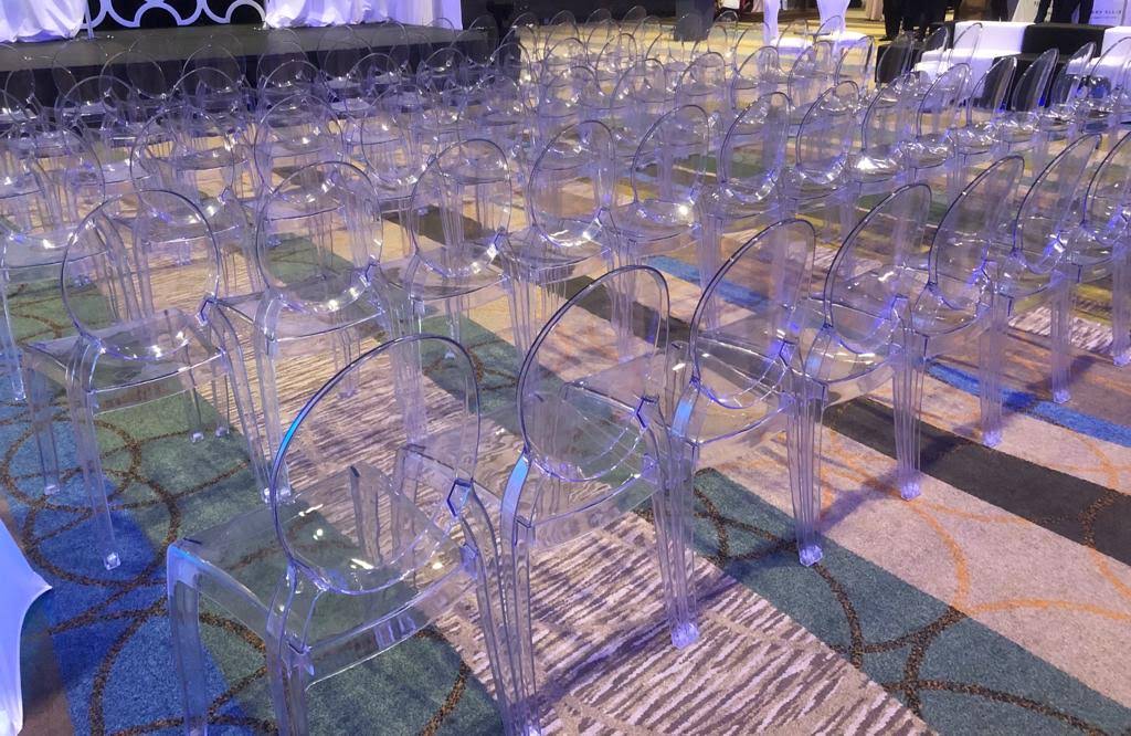 NEW! Clear chairs in polycarbonate now available for rent. Request a quote today!