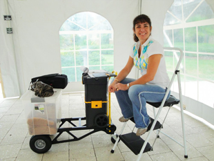 Jenny Ann on site the day of installation. This was an outdoor tent at Hammock Beach Resort in Palm Coast, FL. Photo by W Drapings.